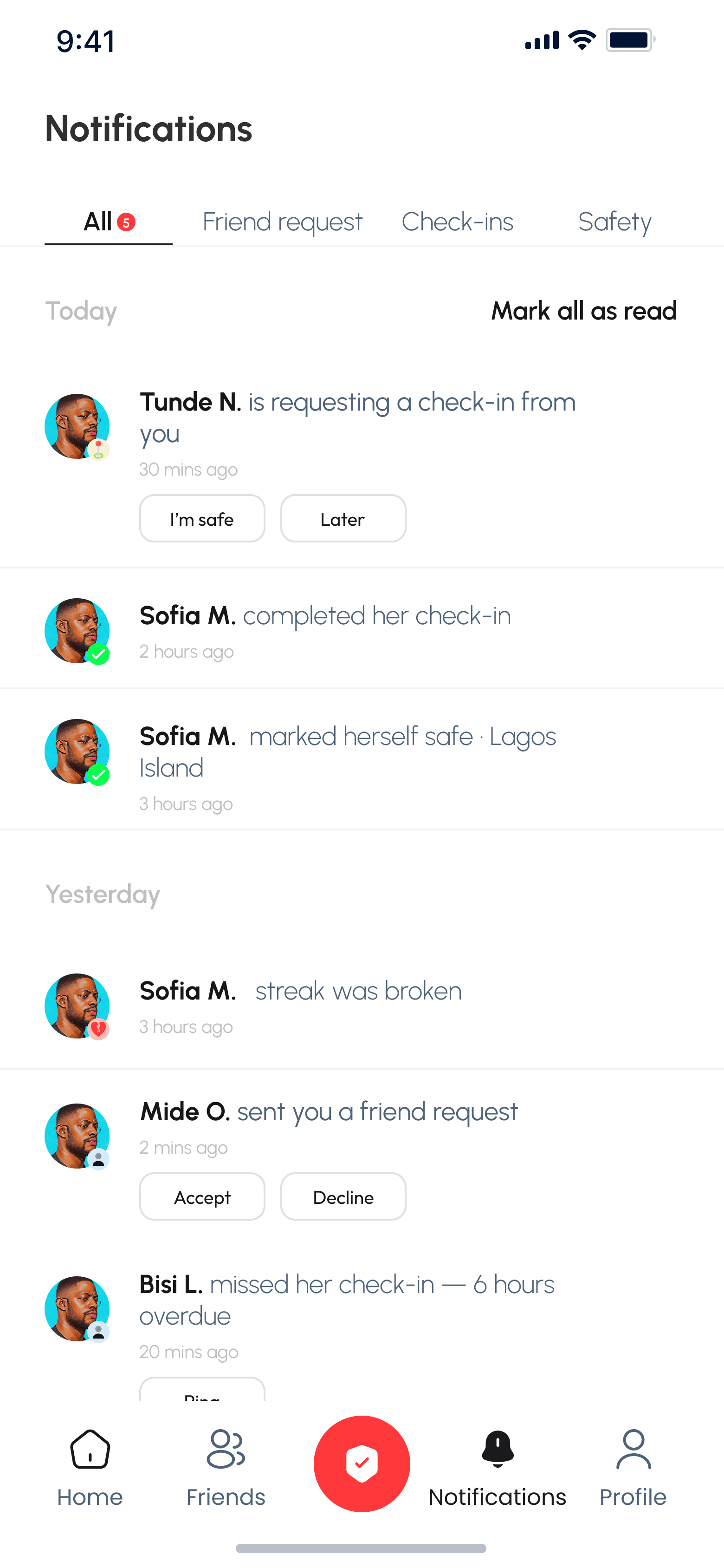 Check-in notifications