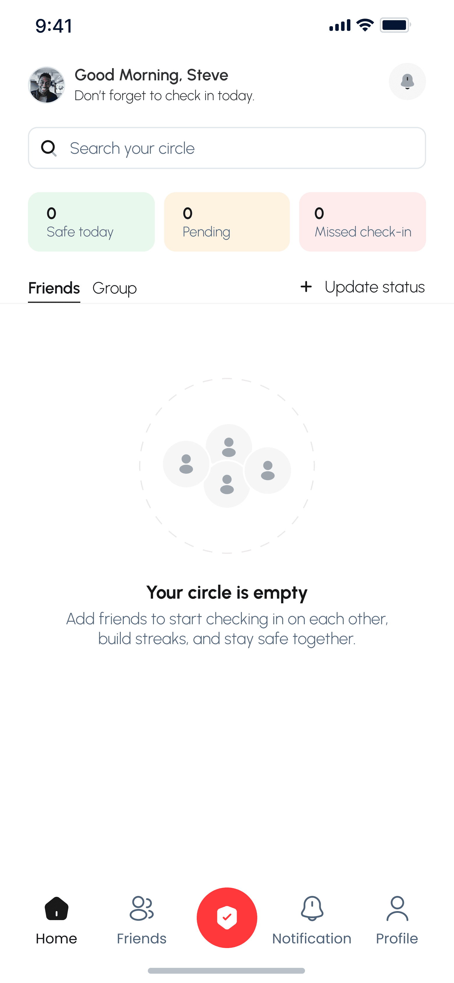 Circle empty state inviting friends